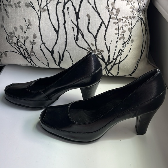 NWT Aerosoles black leather 3 inch heels peep toes shoes platform pumps - Picture 4 of 6